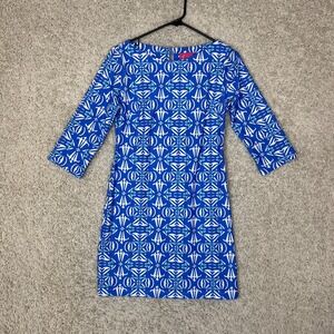 Britt  Sheath Dress Womens XS Blue Nautical Preppy Southern Stretch Spring